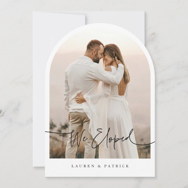 Minimal Arch Elopement Wedding Announcement Card  (Front)