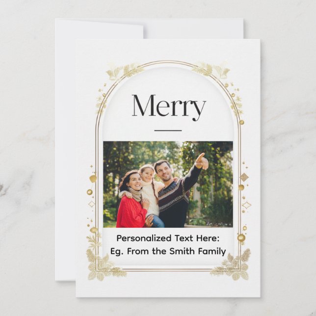 Minimal Arch “Merry” Holiday Flat Card with Front (Front)