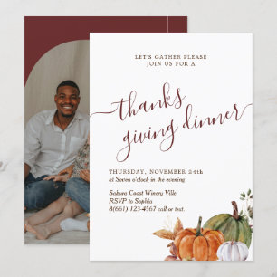 Minimal Arch Photo Burgundy Thanks Giving Dinner Invitation