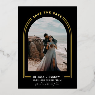 Minimal Arch Save The Date Black Foil Invitation