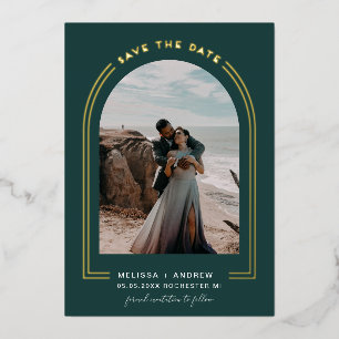 Minimal Arch Save The Date Emerald Green