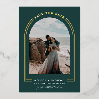 Minimal Arch Save The Date Emerald Green