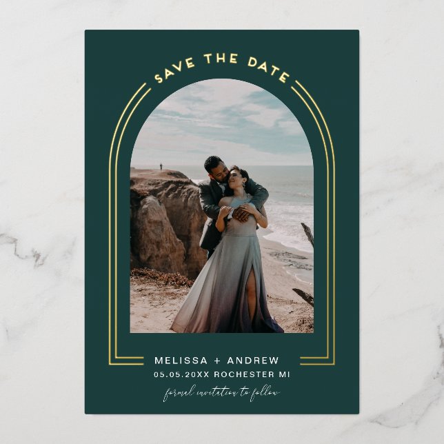 Minimal Arch Save The Date Emerald Green (Front)