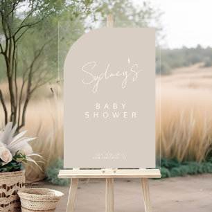 Minimal Arch Shape Brush Script Baby Shower Acrylic Sign
