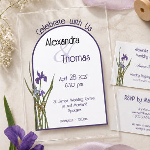 Minimal Arched Purple Iris Watercolor Art Wedding  Acrylic Invitations