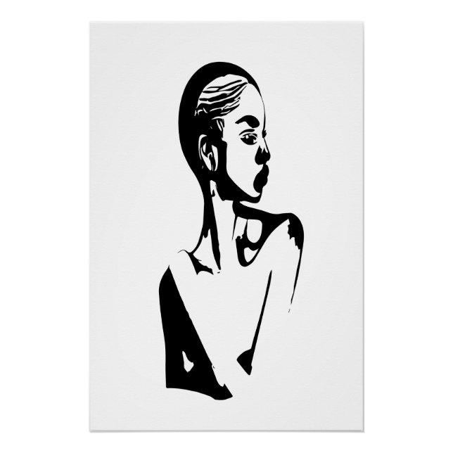 minimal art black and white woman posing wall art (Front)