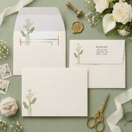 Minimal Art Nouveau Gold Arch Calla Lily Wedding Envelope