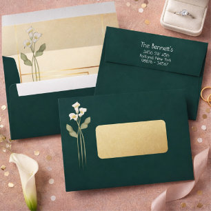 Minimal Art Nouveau Gold Arch Calla Lily Wedding Envelope