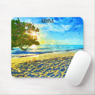 Minimal Aruba Caribbean Island Beach Scenery Mouse Mat