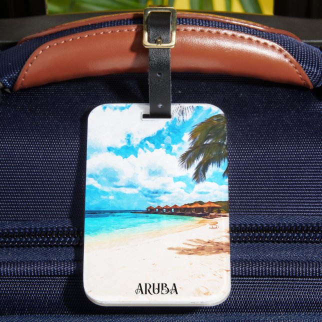 Minimal Aruba Caribbean Island Vacation Luggage Tag (Front Insitu 2)