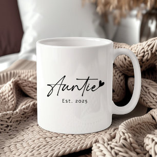 Minimal auntie Est year handwritten script heart Coffee Mug