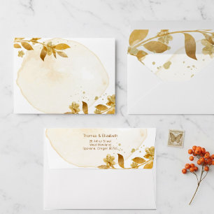Minimal Autumn Golden Botanical Script Wedding Envelope