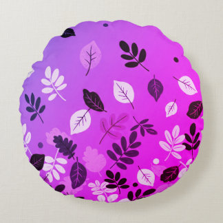 Minimal Autumn Leaves Round Cushion