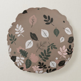 Minimal Autumn Leaves Round Cushion