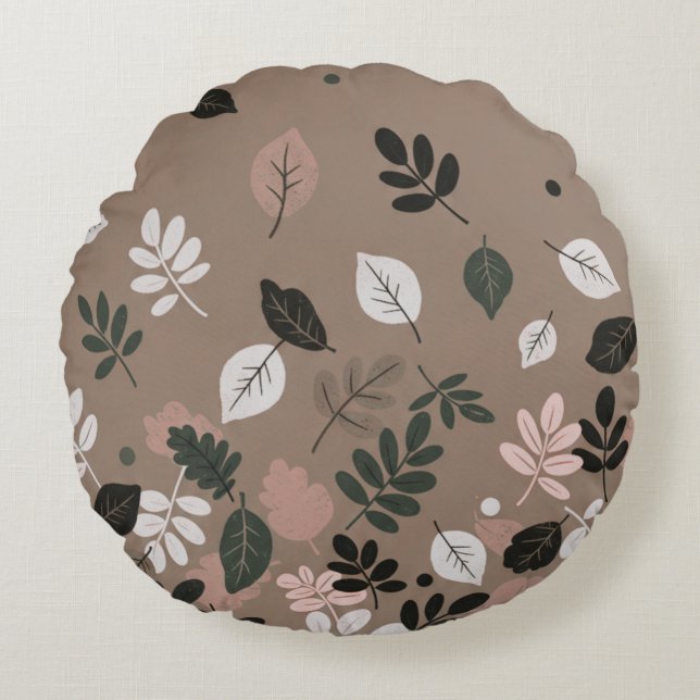 Minimal Autumn Leaves Round Cushion (Front)