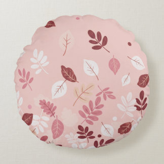 Minimal Autumn Leaves Round Cushion