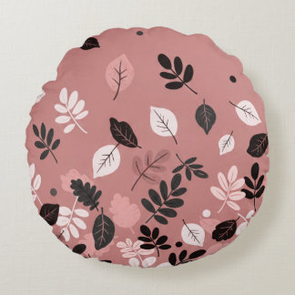 Minimal Autumn Leaves Round Cushion