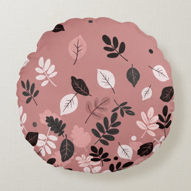 Minimal Autumn Leaves Round Cushion (Front)