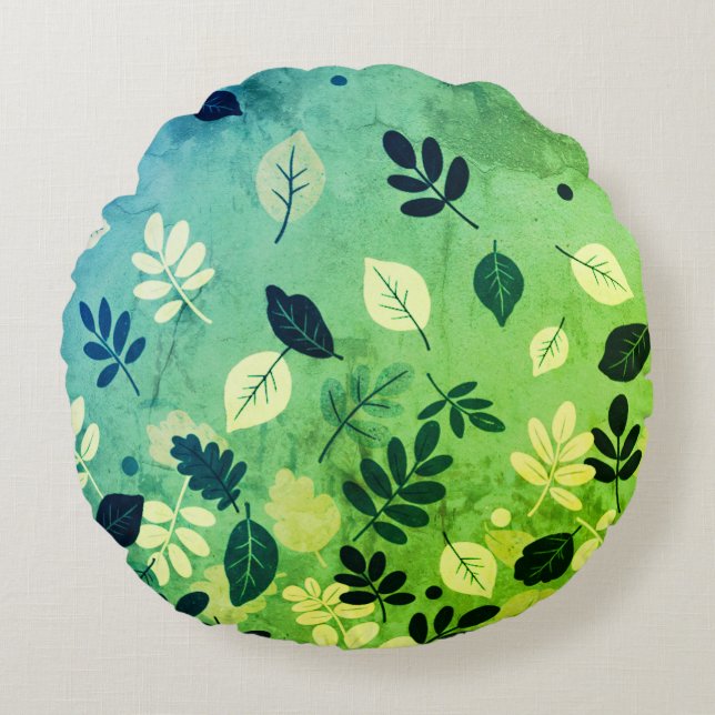 Minimal Autumn Leaves Round Cushion (Front)