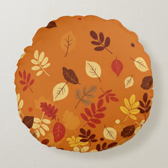 Minimal Autumn Leaves Round Cushion (Front)