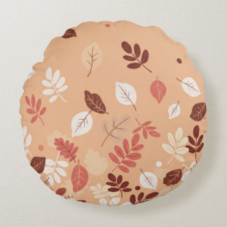 Minimal Autumn Leaves Round Cushion