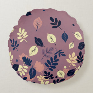 Minimal Autumn Leaves Round Cushion