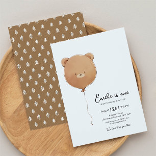 Minimal Baby Bear Balloon Birthday Invitation