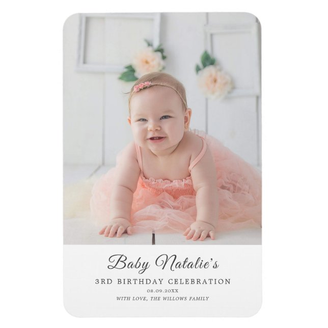 Minimal Baby Birthday Photo Gifts Keepsake Memory Magnet (Vertical)