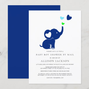 Minimal Baby Boy Shower by Mail Blue Elephant Invitation