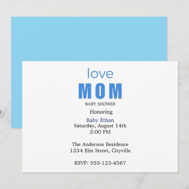 Minimal Baby boy Shower Invitation (Front/Back)