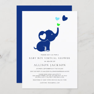 Minimal Baby Boy Virtual Shower Blue Elephant Invitation