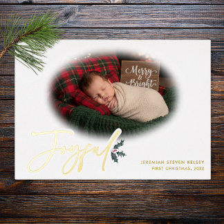 Minimal Baby First Christmas Joyful Foil Holiday Card