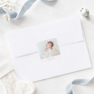 Minimal Baby First Christmas Photo Envelope Square Sticker
