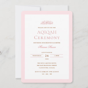 Minimal Baby Girl Blush Pink Frame Aqiqah Ceremony Invitation