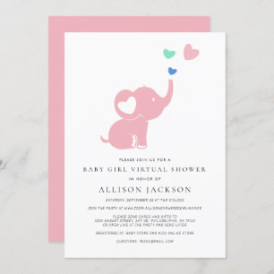 Minimal Baby Girl Virtual Shower Pink Elephant Invitation