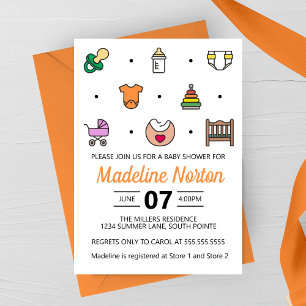 Minimal Baby Icons Baby Shower Invitation