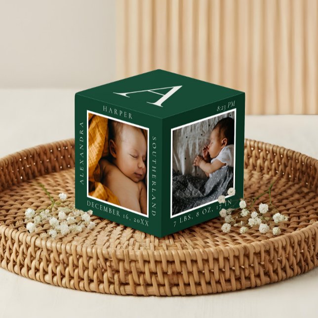 Minimal Baby Name & Birth Stats Photo Keepsake Cube (Minimal Baby Name & Birth Stats Photo Keepsake Green Cube)