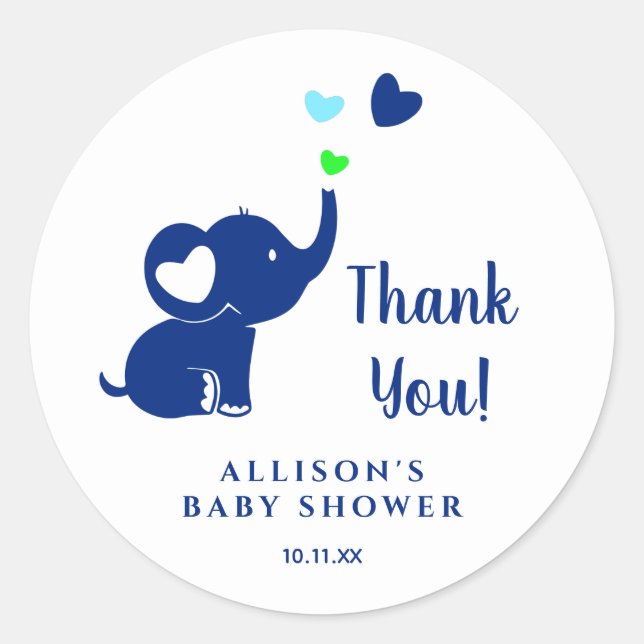 Minimal Baby Shower Blue Elephant Thank You Classic Round Sticker (Front)