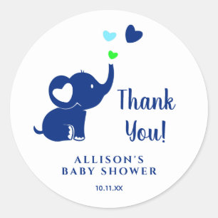 Minimal Baby Shower Blue Elephant Thank You Classic Round Sticker