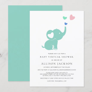 Minimal Baby Virtual Shower Mint Green Elephant Invitation