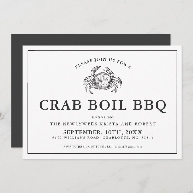 Minimal Backyard Crab Boil Barbecue Invitation (Front/Back)