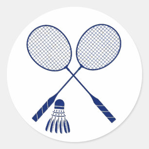Minimal Badminton Rackets Shuttlecock Birdie Blue  Classic Round Sticker