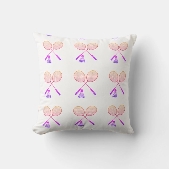 Minimal Badminton Rackets Shuttlecock Birdie Ombre Cushion (Front)