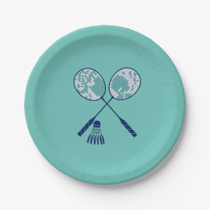 Minimal Badminton Rackets Shuttlecock Birdie Teal Paper Plate