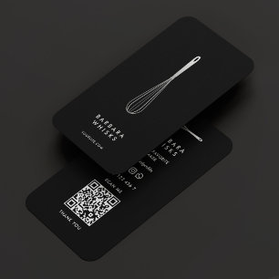 Minimal Baker Pastry Caterer Black Silver Whisk  Business Card