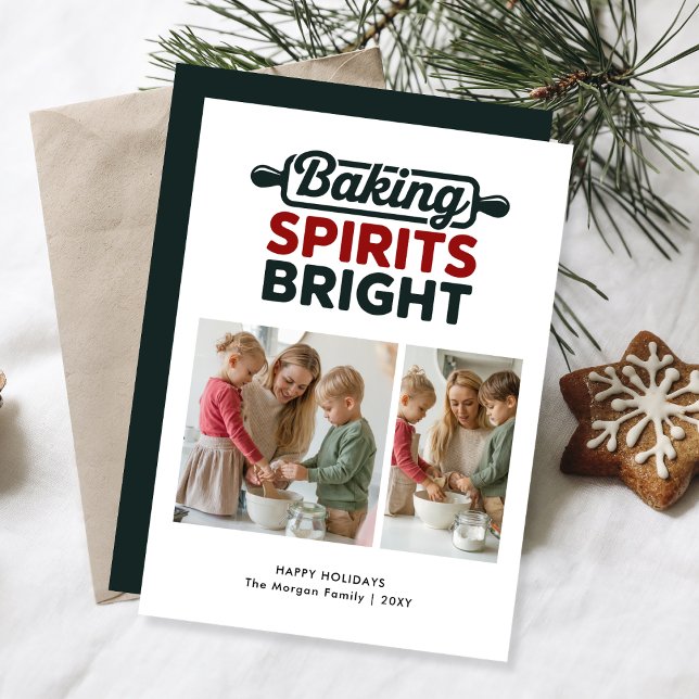 Minimal Baking Spirits Bright Christmas Photo Card (Creator Uploaded)