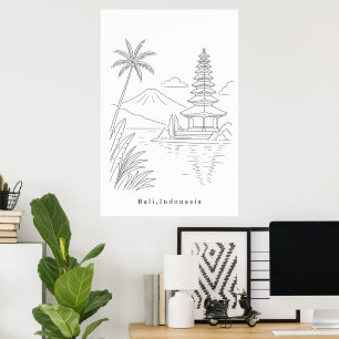 Minimal Bali Indonesia Line Art Print Tropical