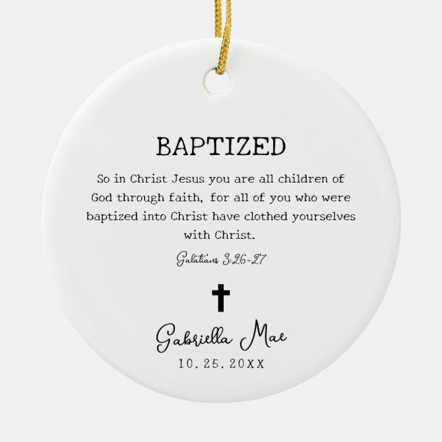 Minimal Baptism Scripture & Photo  Ceramic Tree Decoration (Front)