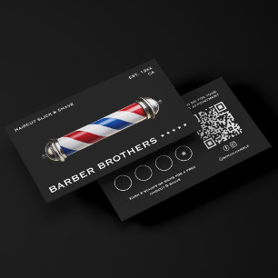 Minimal Barbershop Classic Barber Pole Black  Loyalty Card