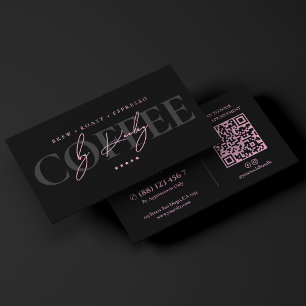 Minimal Barista Coffee Master Brewer Pink Black Business Card